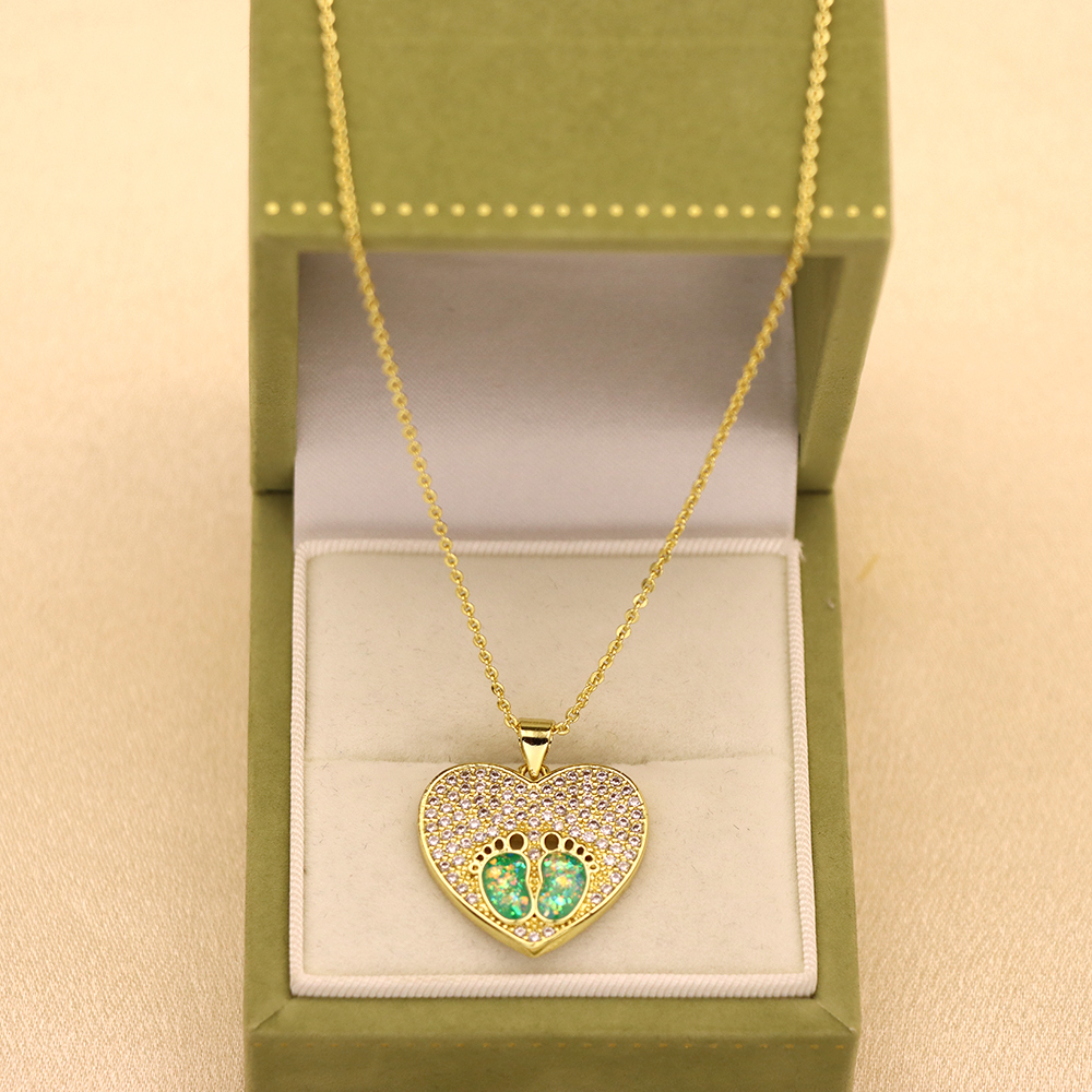 Opal Copper Gold-Plated Heart Paw Print Pendant Necklace