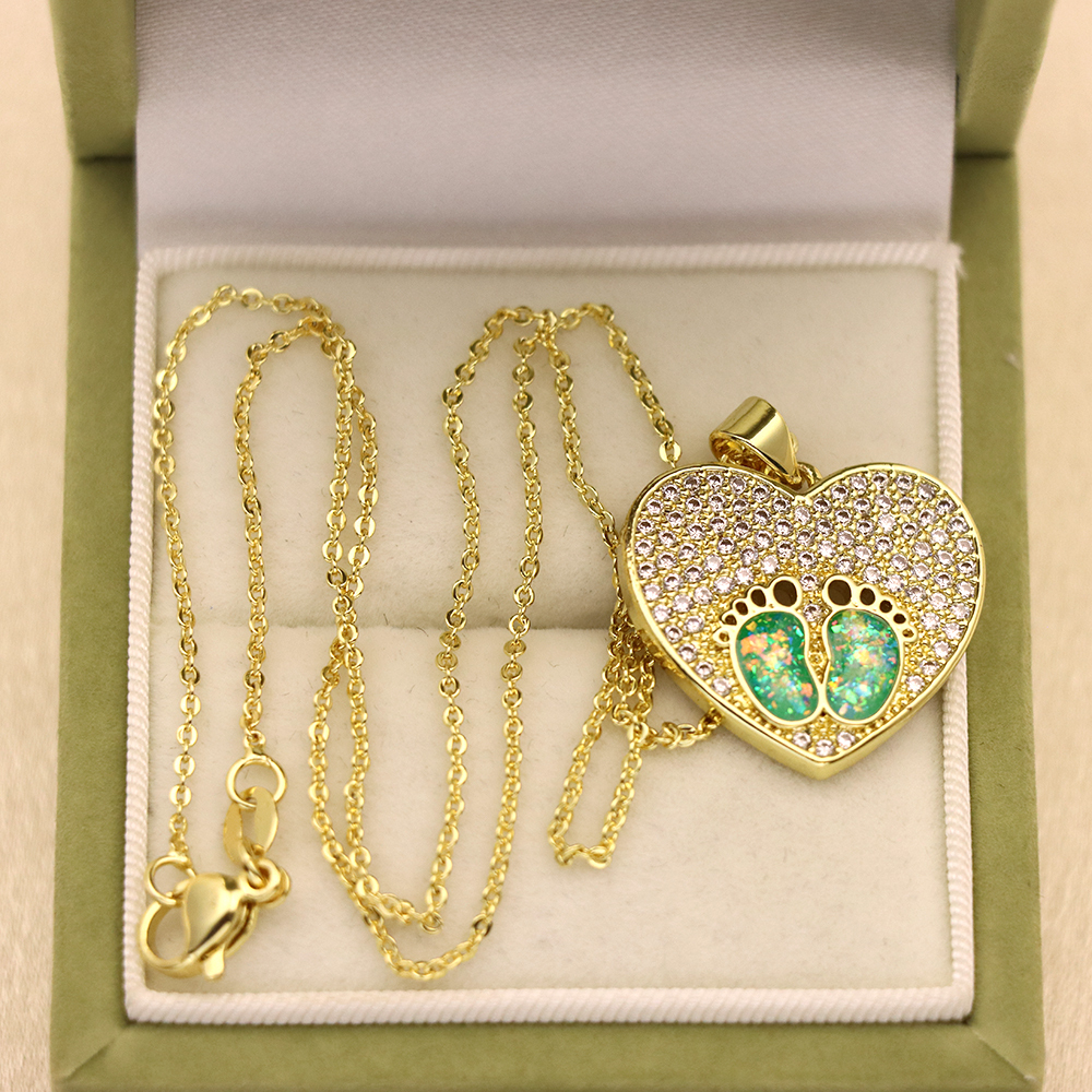 Opal Copper Gold-Plated Heart Paw Print Pendant Necklace