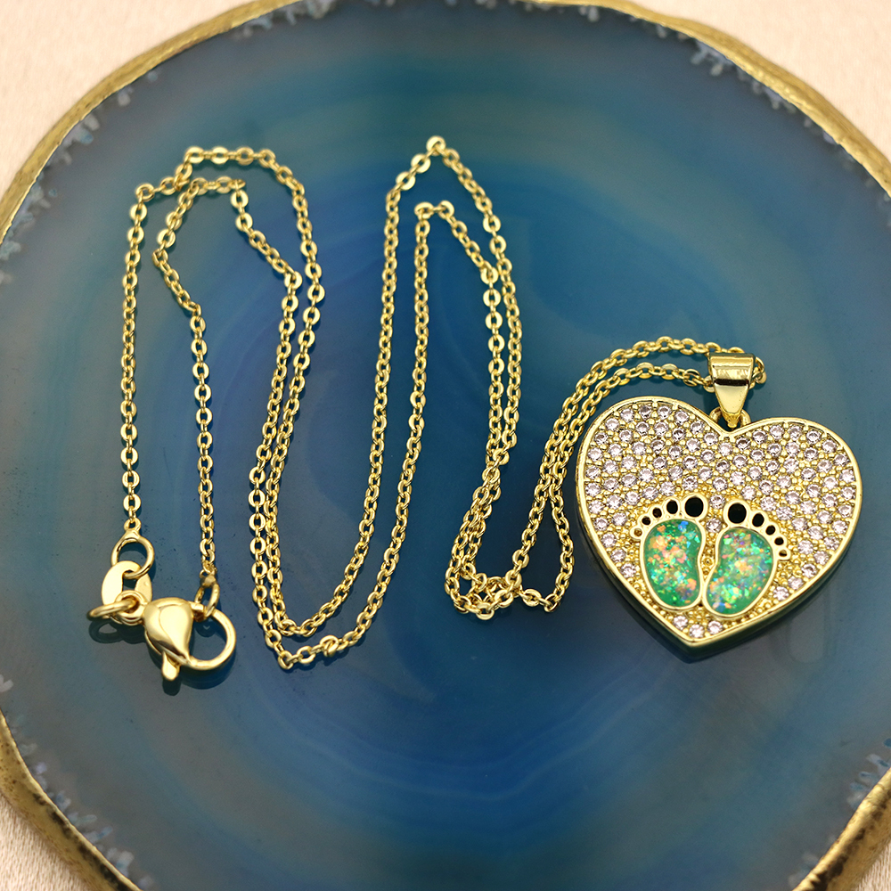 Opal Copper Gold-Plated Heart Paw Print Pendant Necklace