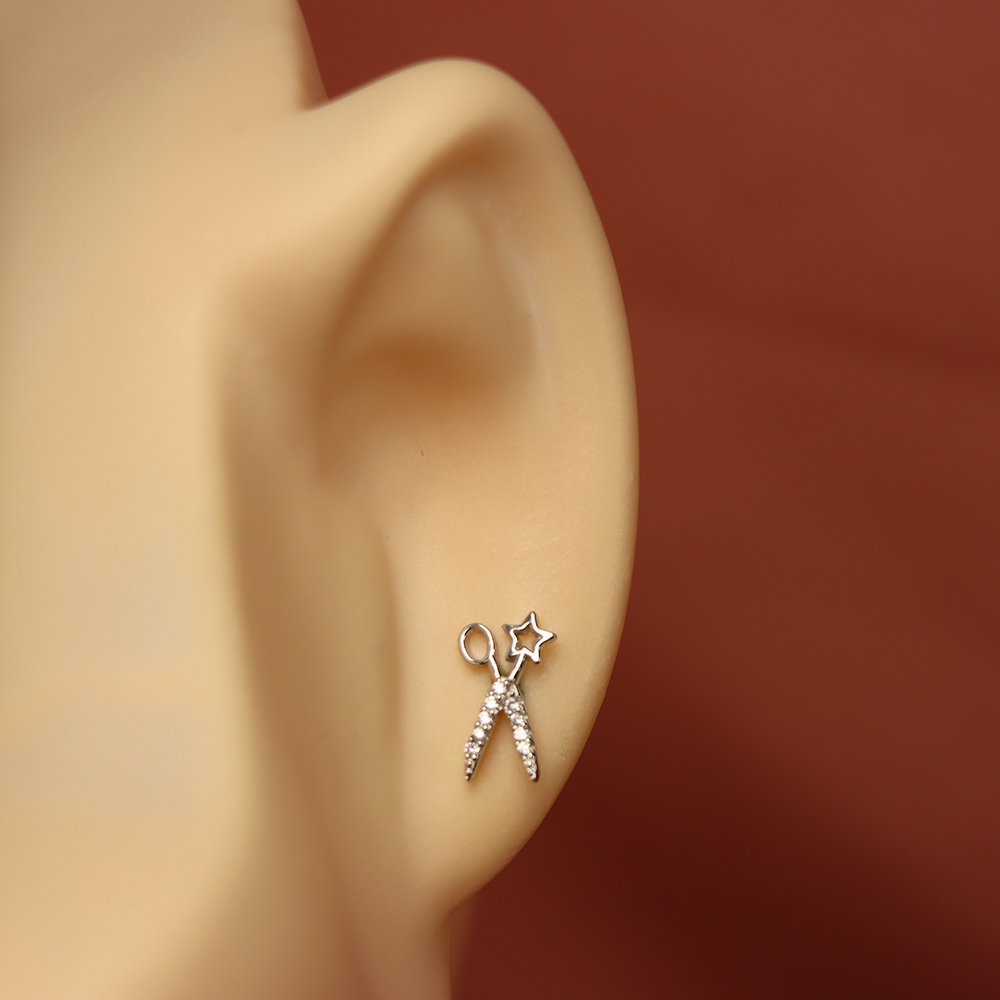 S925 Sterling Silver Star - and - Scissors - shaped Stud Earrings