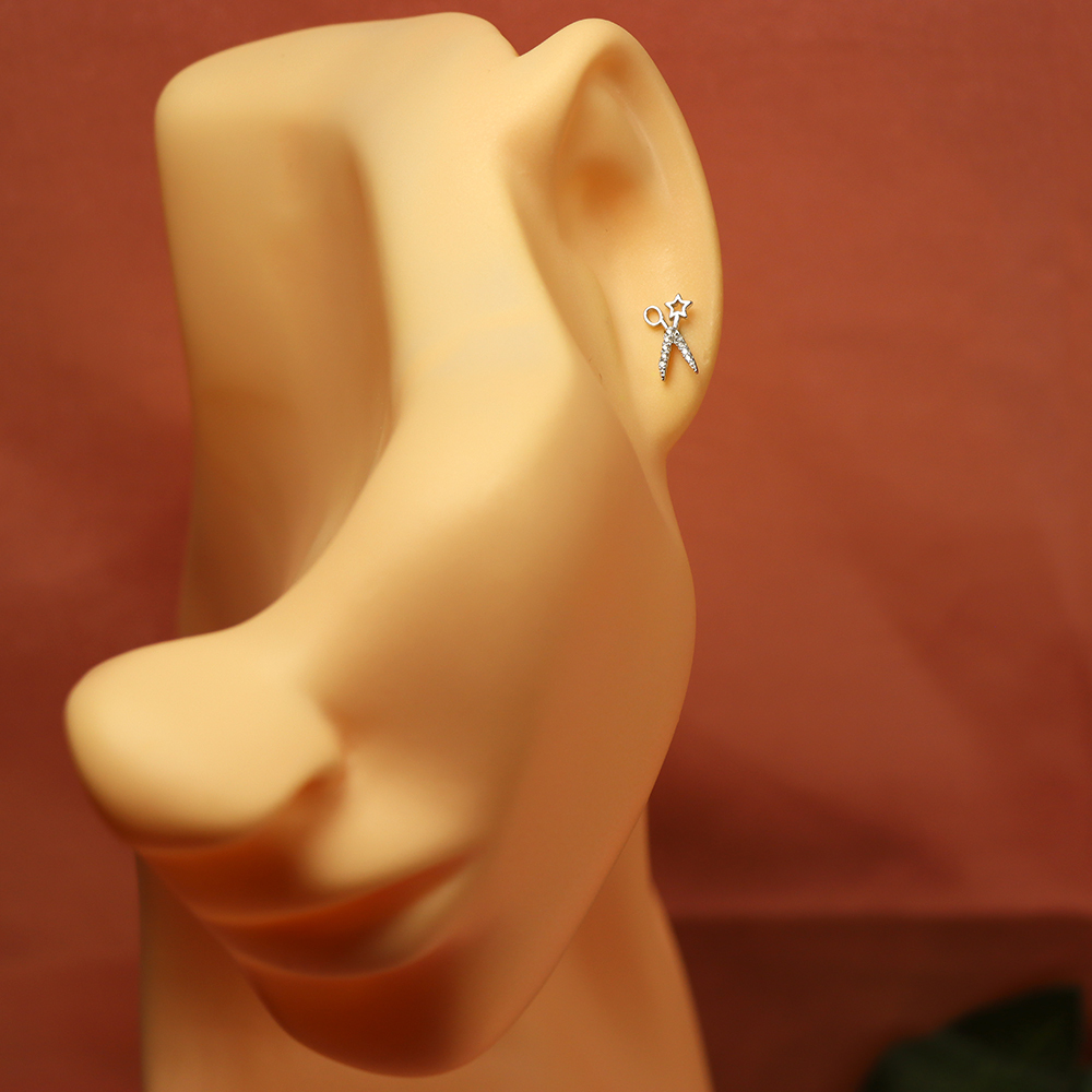 S925 Sterling Silver Star - and - Scissors - shaped Stud Earrings