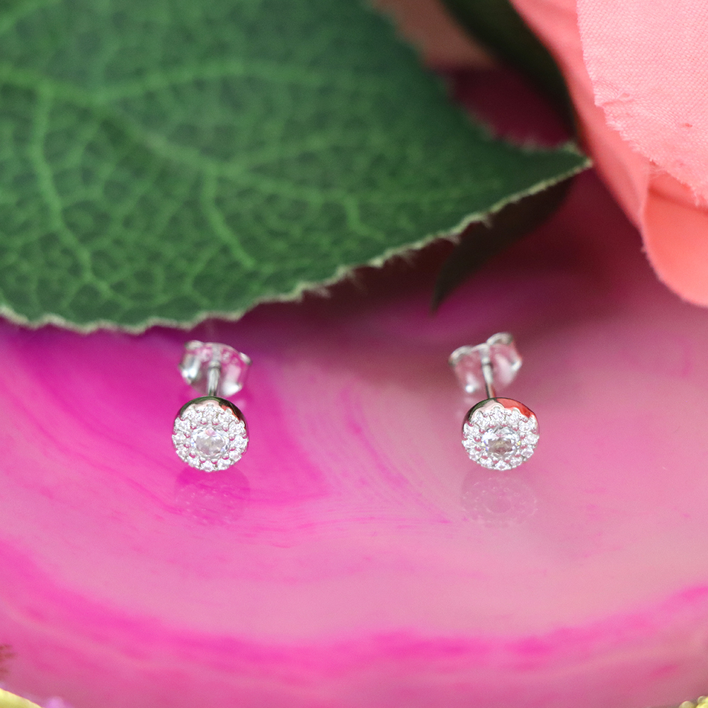 S925 Silver Fully Diamond-inlaid Round Stud Earrings for Women