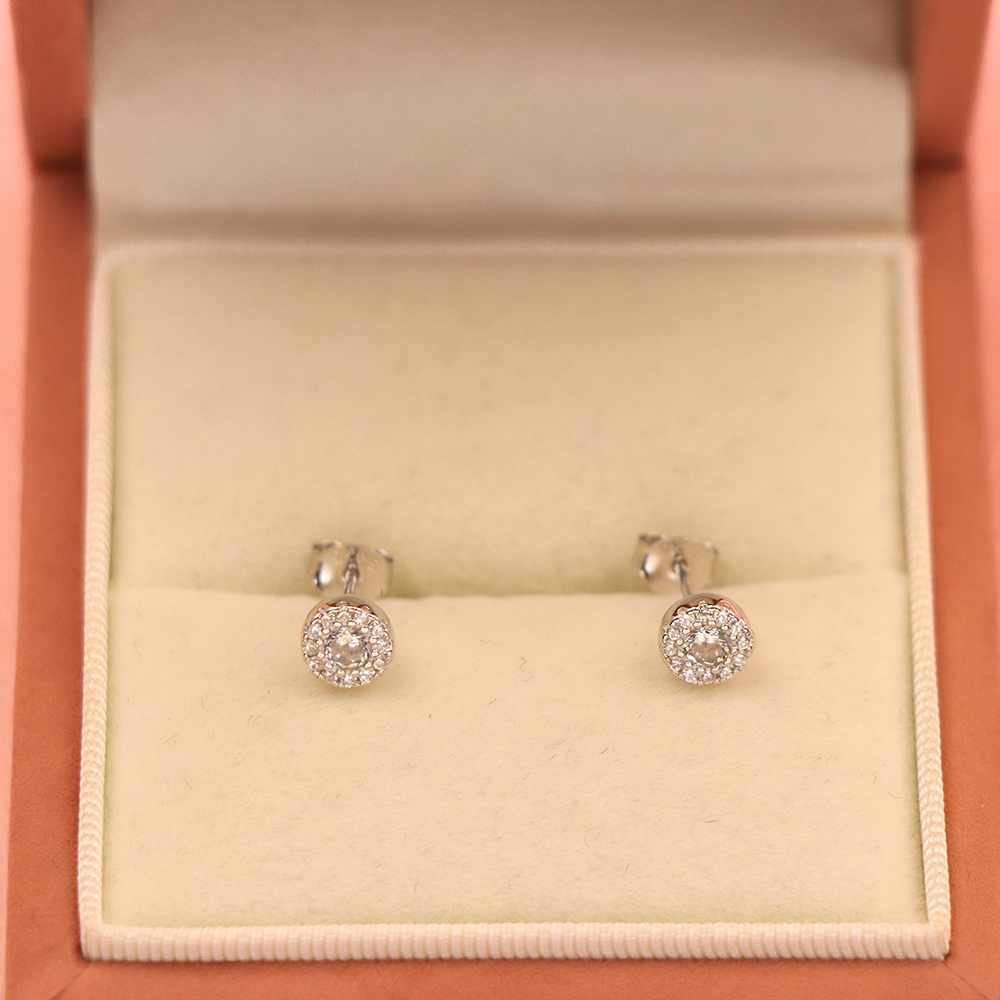 S925 Silver Fully Diamond-inlaid Round Stud Earrings for Women