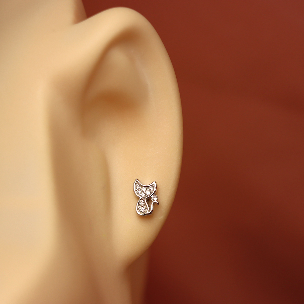 S925 Sterling Silver Kitten - shaped Diamond - Inlaid Earrings