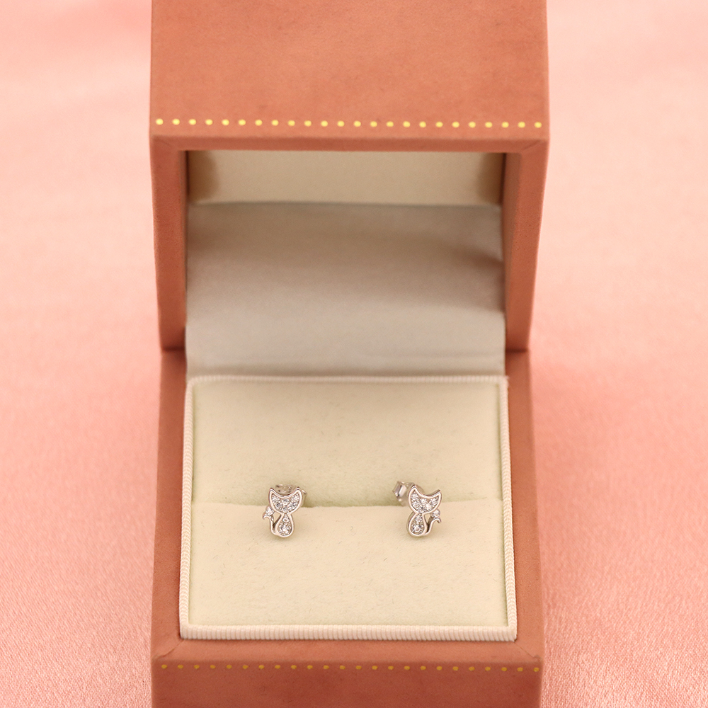S925 Sterling Silver Kitten - shaped Diamond - Inlaid Earrings