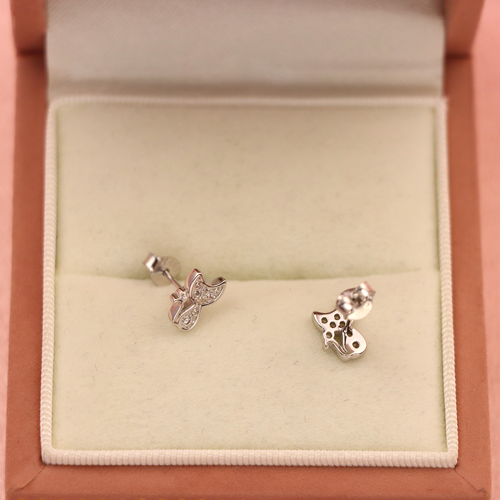 S925 Sterling Silver Kitten - shaped Diamond - Inlaid Earrings