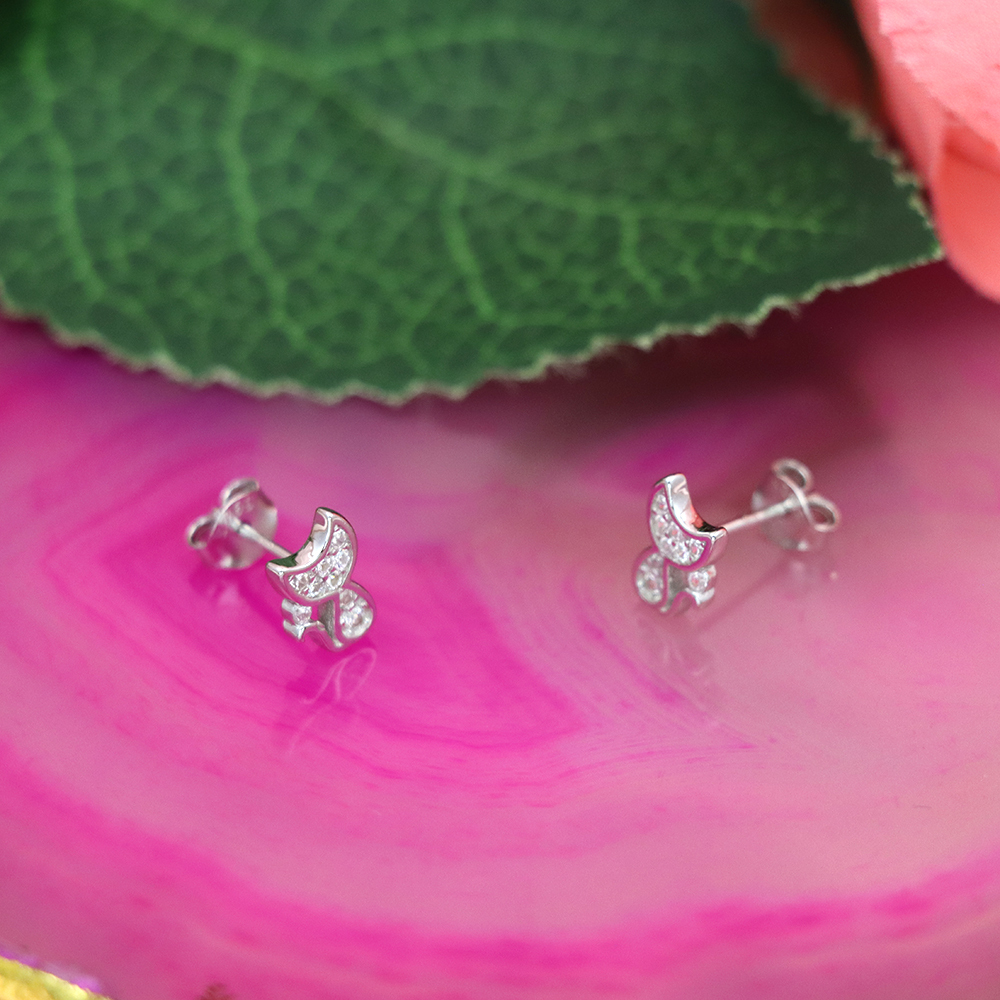S925 Sterling Silver Kitten - shaped Diamond - Inlaid Earrings