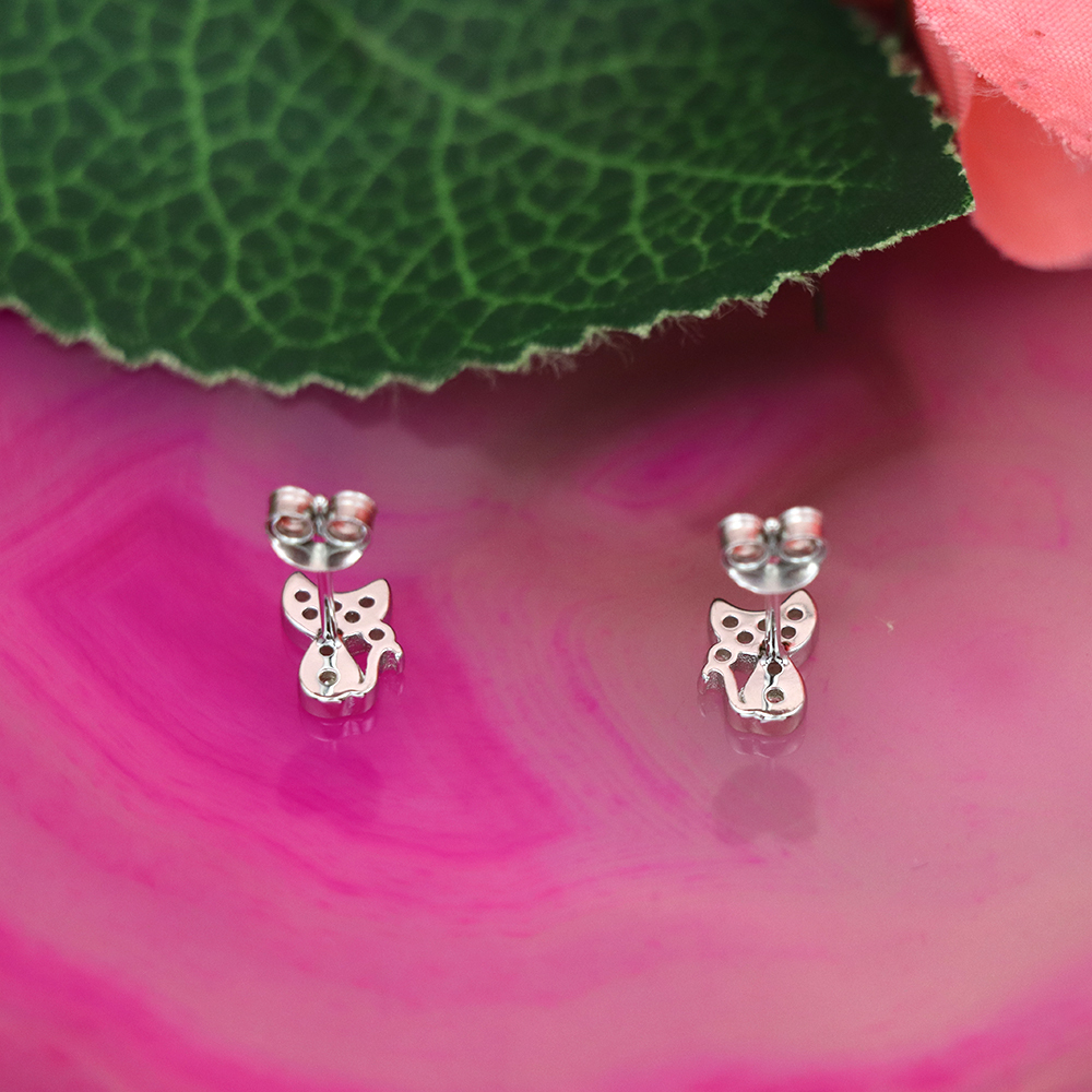 S925 Sterling Silver Kitten - shaped Diamond - Inlaid Earrings