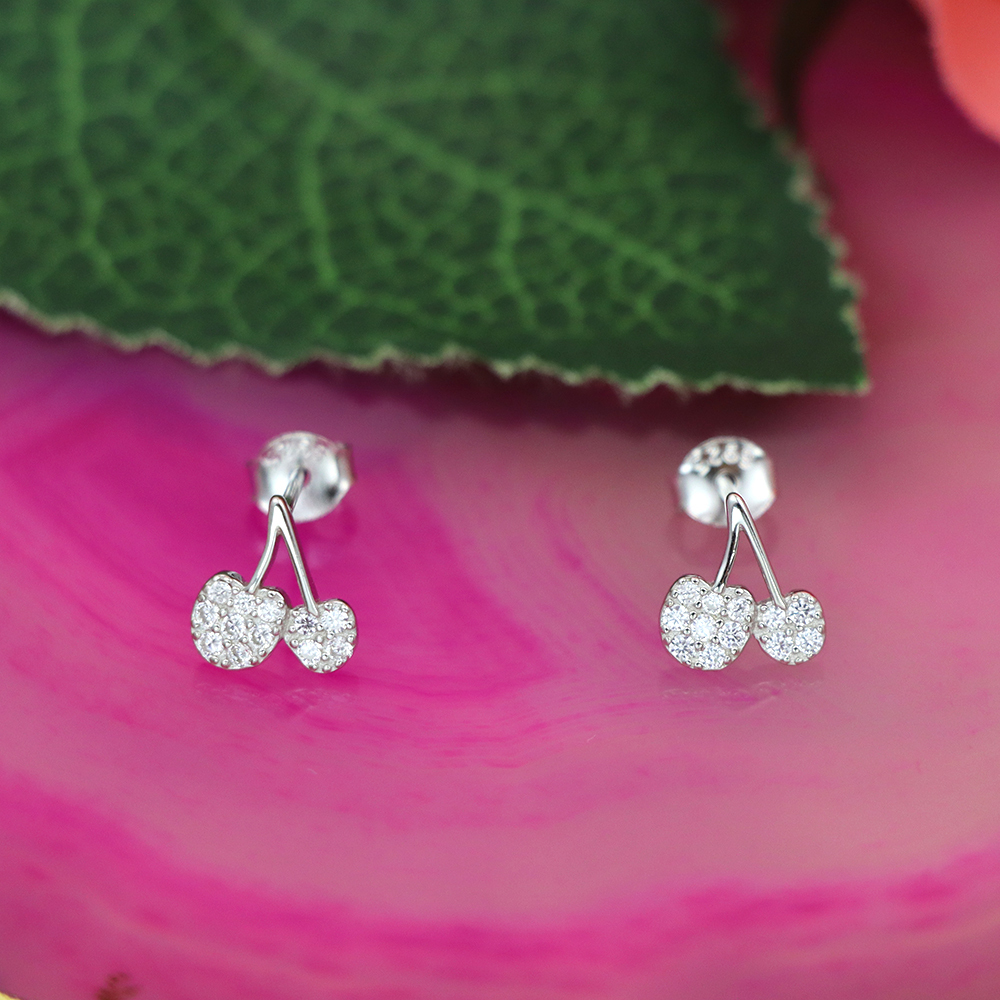 S925 Silver Sweet Small Cherry Diamond-inlaid Earrings