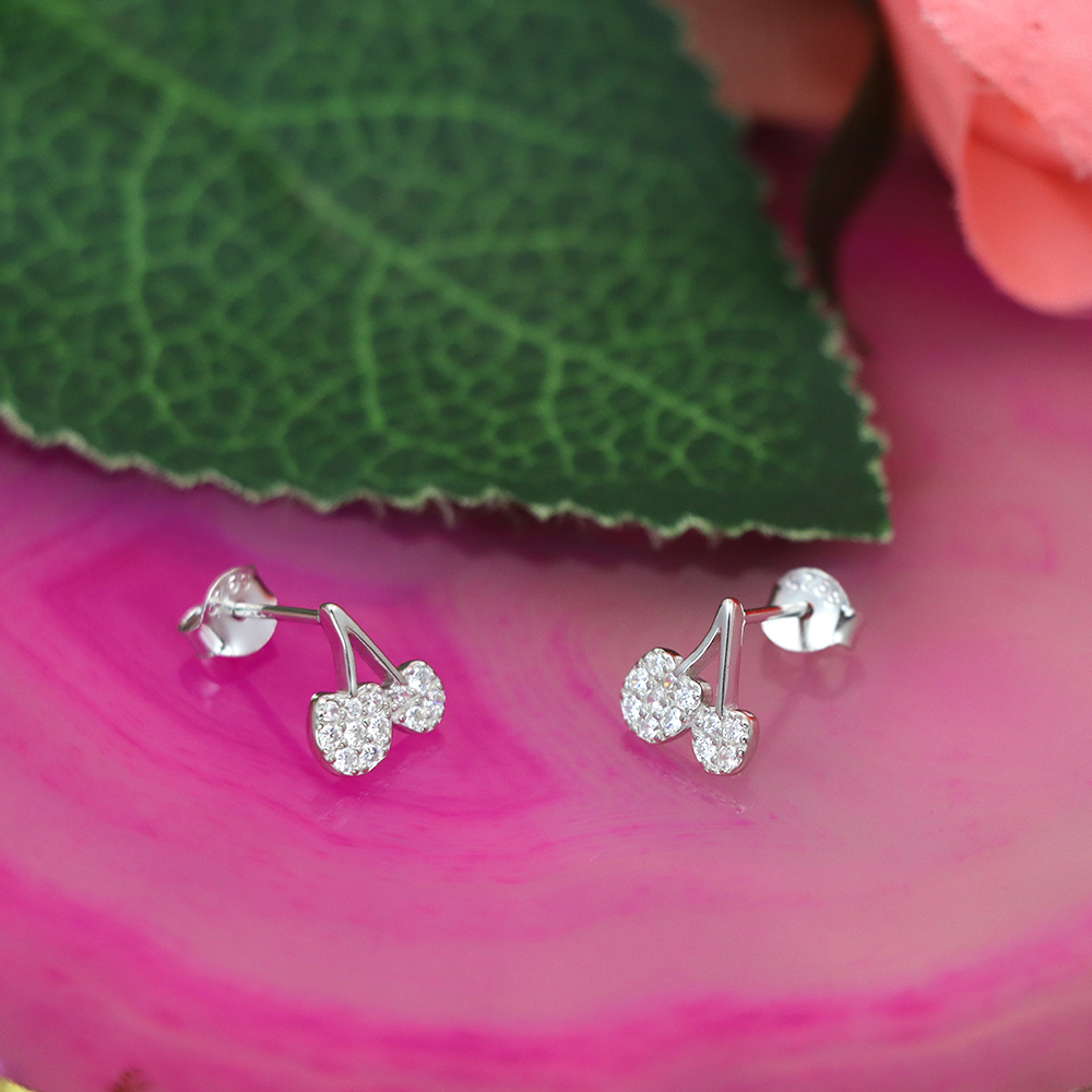 S925 Silver Sweet Small Cherry Diamond-inlaid Earrings