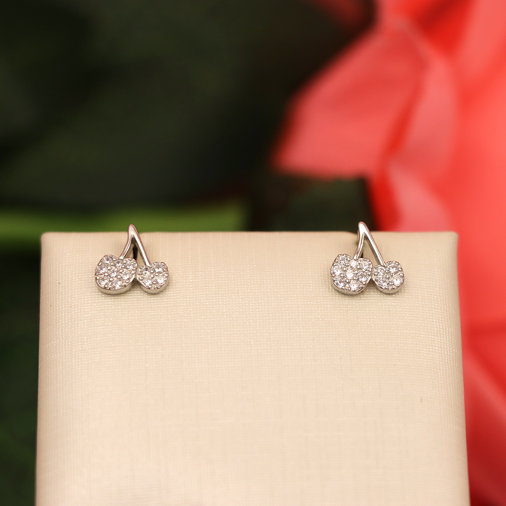 S925 Silver Sweet Small Cherry Diamond-inlaid Earrings