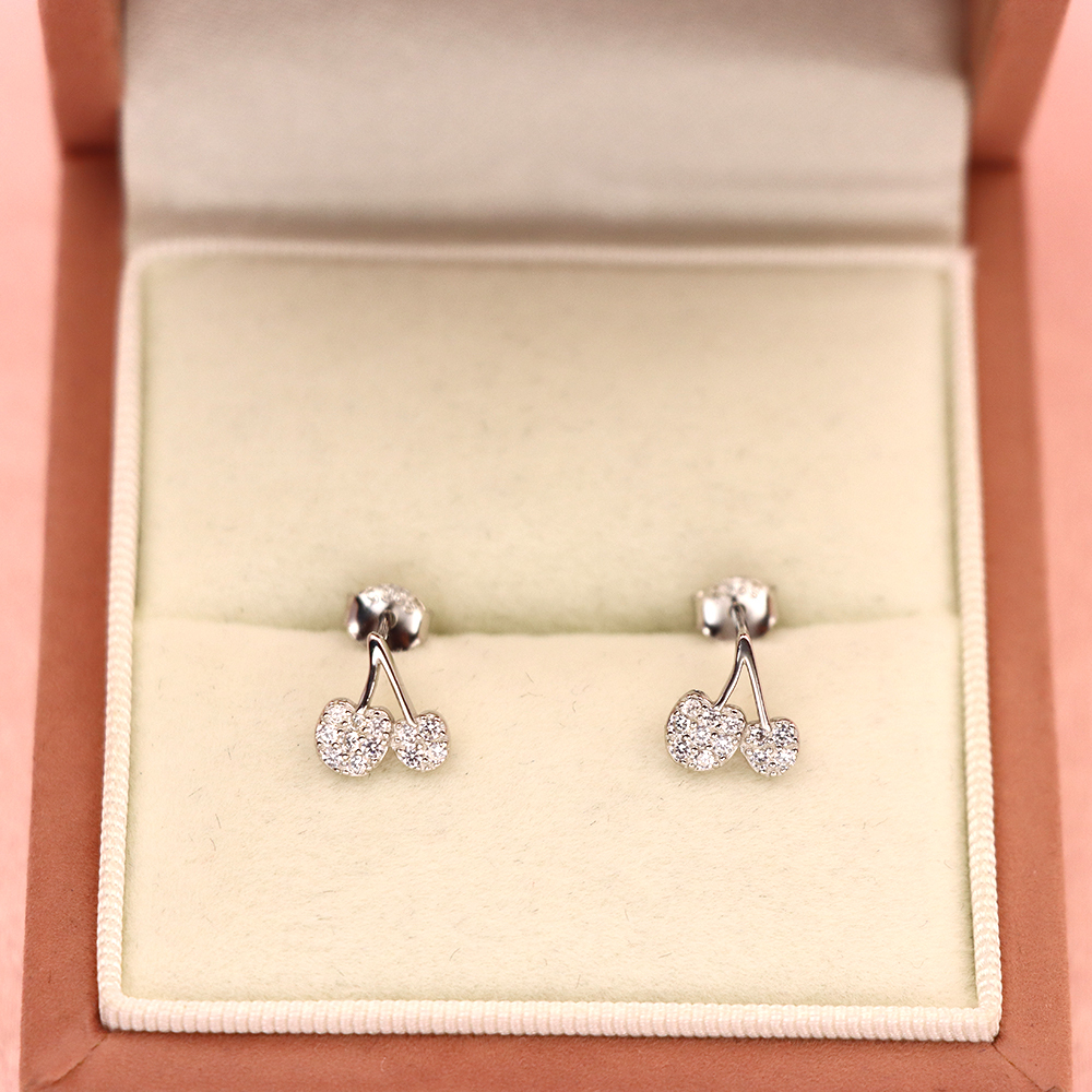 S925 Silver Sweet Small Cherry Diamond-inlaid Earrings