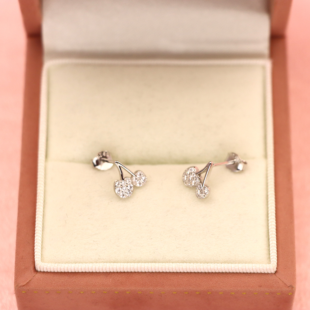 S925 Silver Sweet Small Cherry Diamond-inlaid Earrings