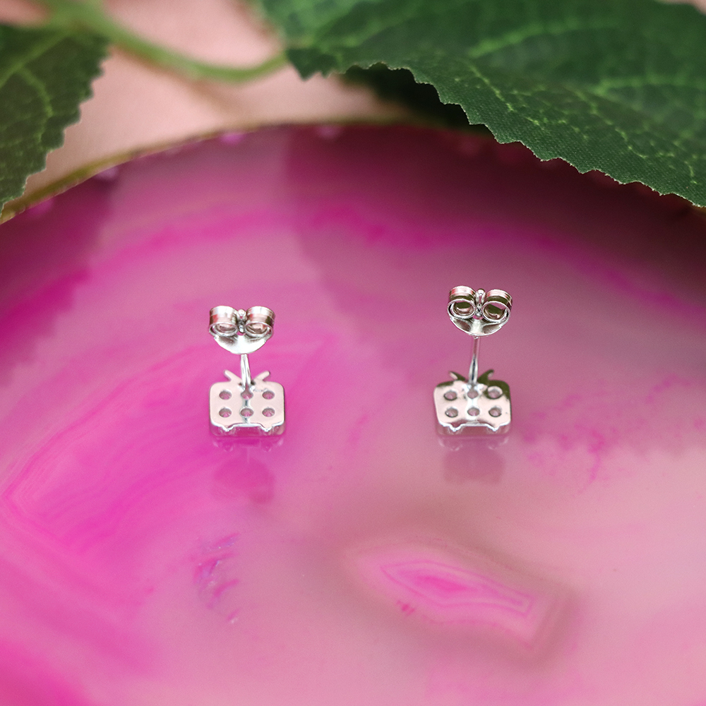 S925 Sterling Silver Small TV - shaped Diamond - Inlaid Earrings
