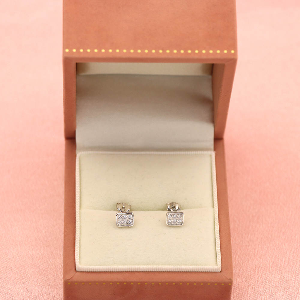 S925 Sterling Silver Small TV - shaped Diamond - Inlaid Earrings