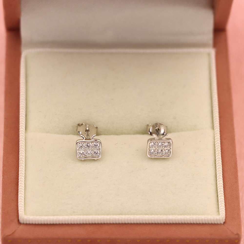 S925 Sterling Silver Small TV - shaped Diamond - Inlaid Earrings