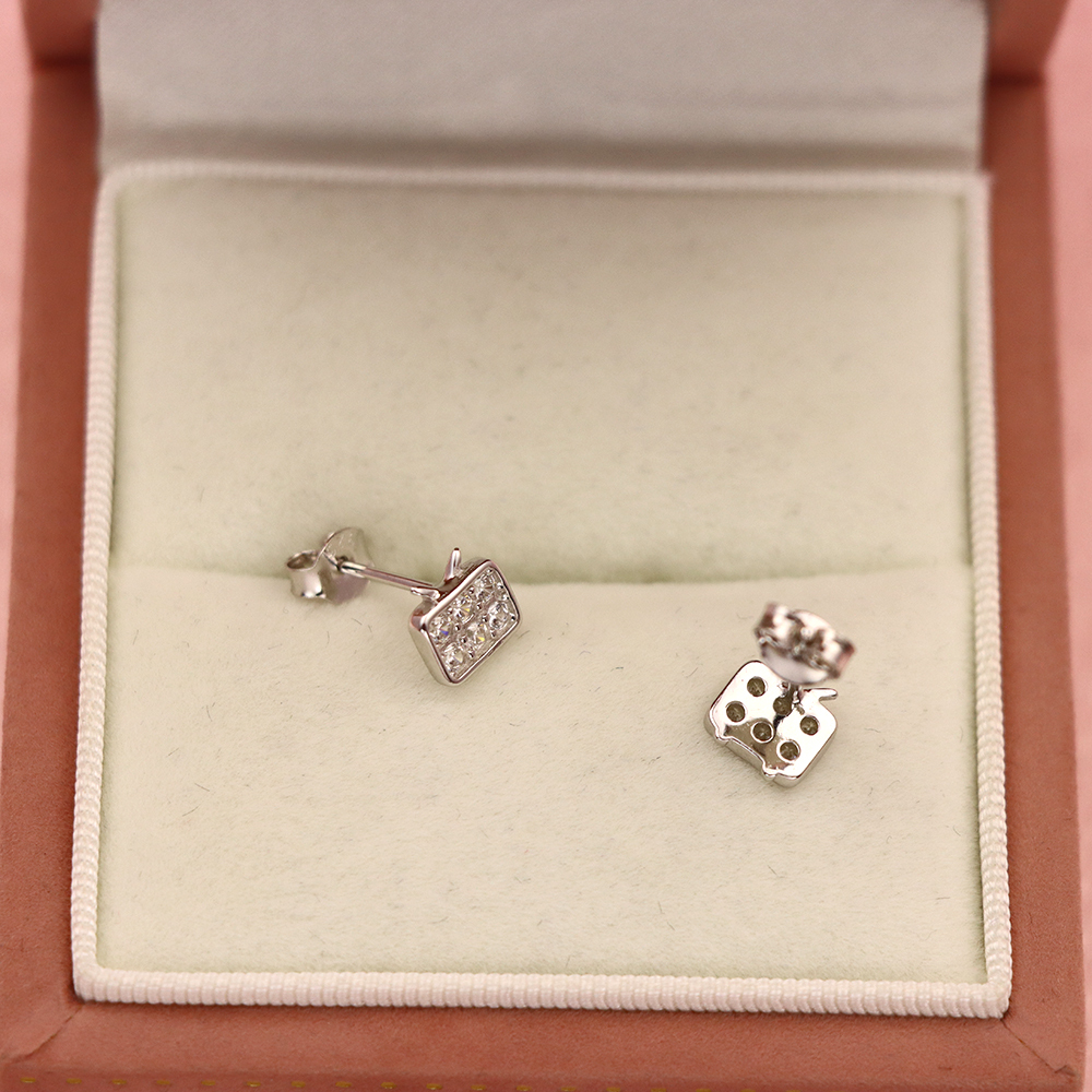 S925 Sterling Silver Small TV - shaped Diamond - Inlaid Earrings
