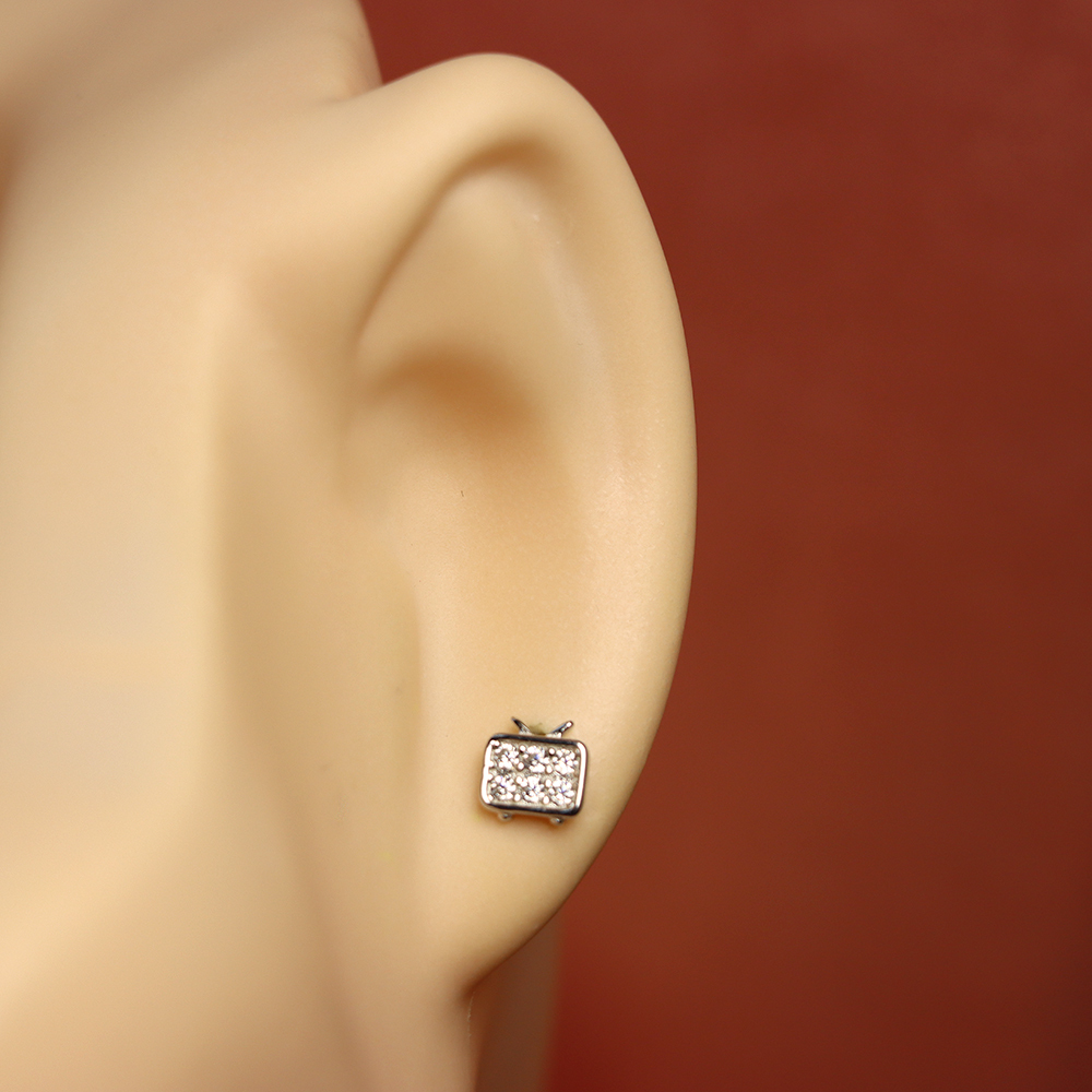 S925 Sterling Silver Small TV - shaped Diamond - Inlaid Earrings