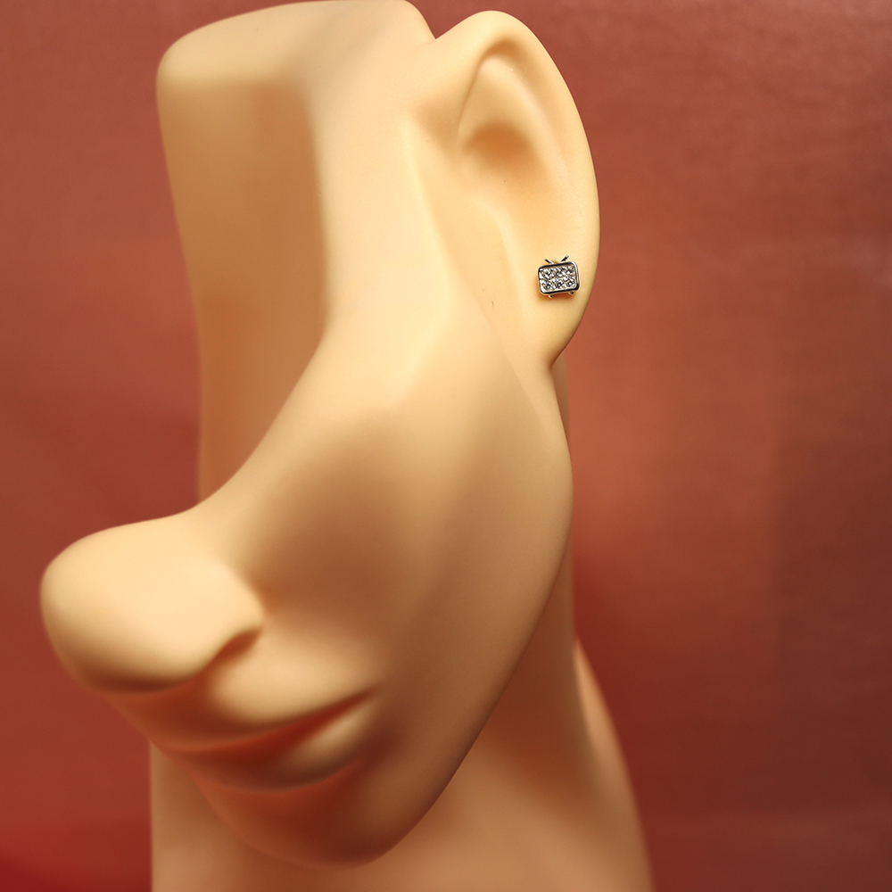 S925 Sterling Silver Small TV - shaped Diamond - Inlaid Earrings