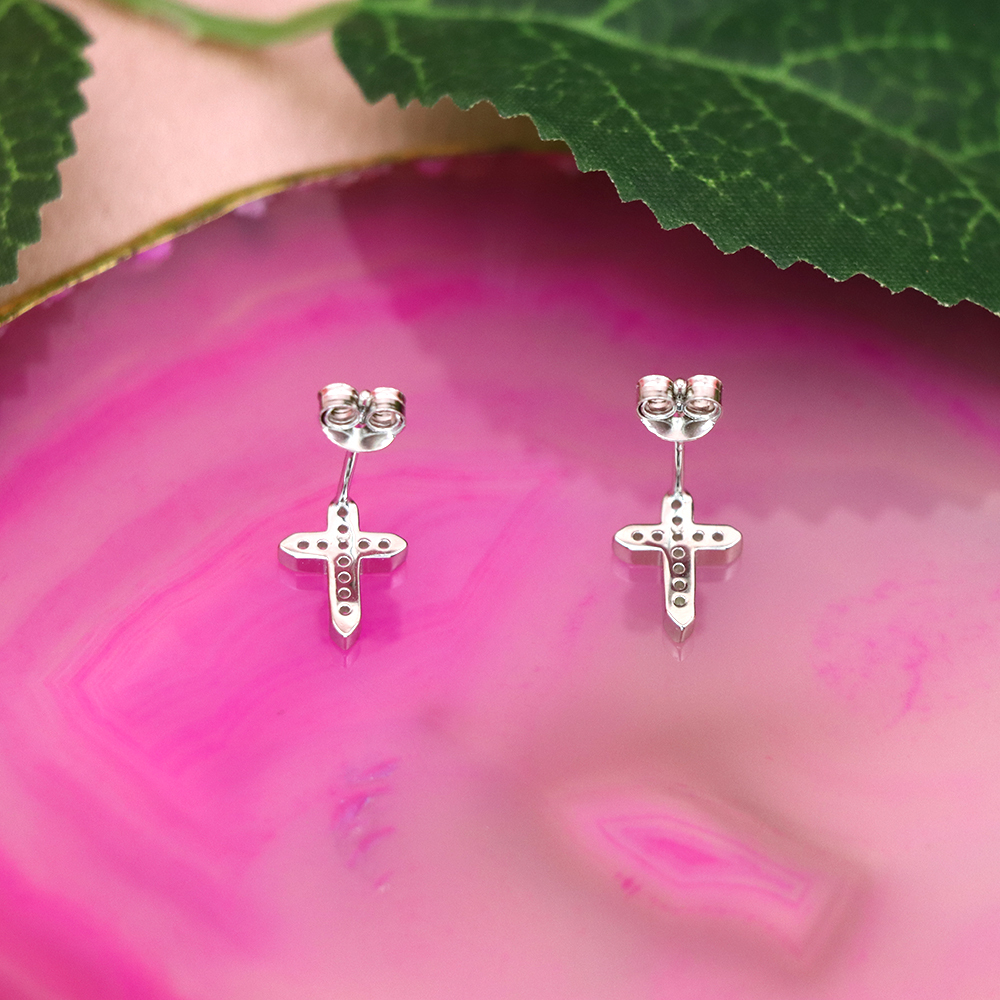 S925 Sterling Silver Diamond - Inlaid Cross Stud Earrings