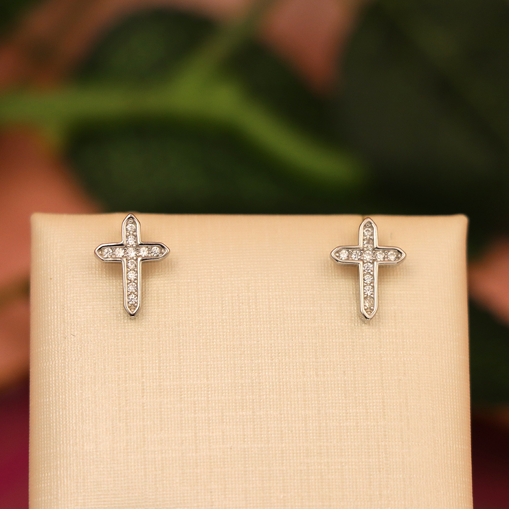 S925 Sterling Silver Diamond - Inlaid Cross Stud Earrings