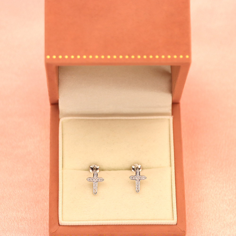 S925 Sterling Silver Diamond - Inlaid Cross Stud Earrings