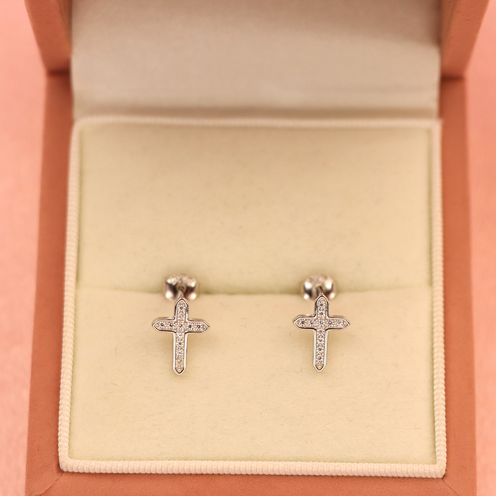 S925 Sterling Silver Diamond - Inlaid Cross Stud Earrings
