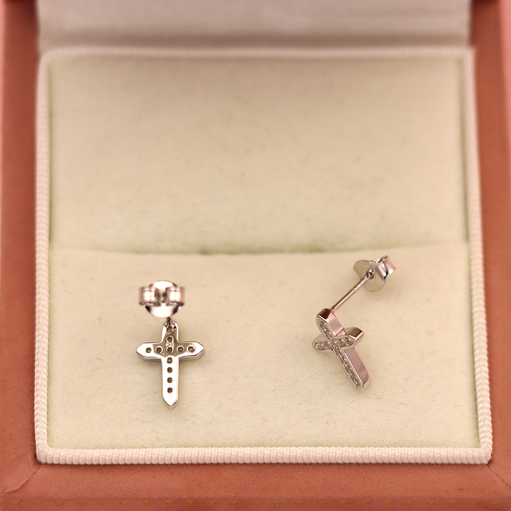 S925 Sterling Silver Diamond - Inlaid Cross Stud Earrings