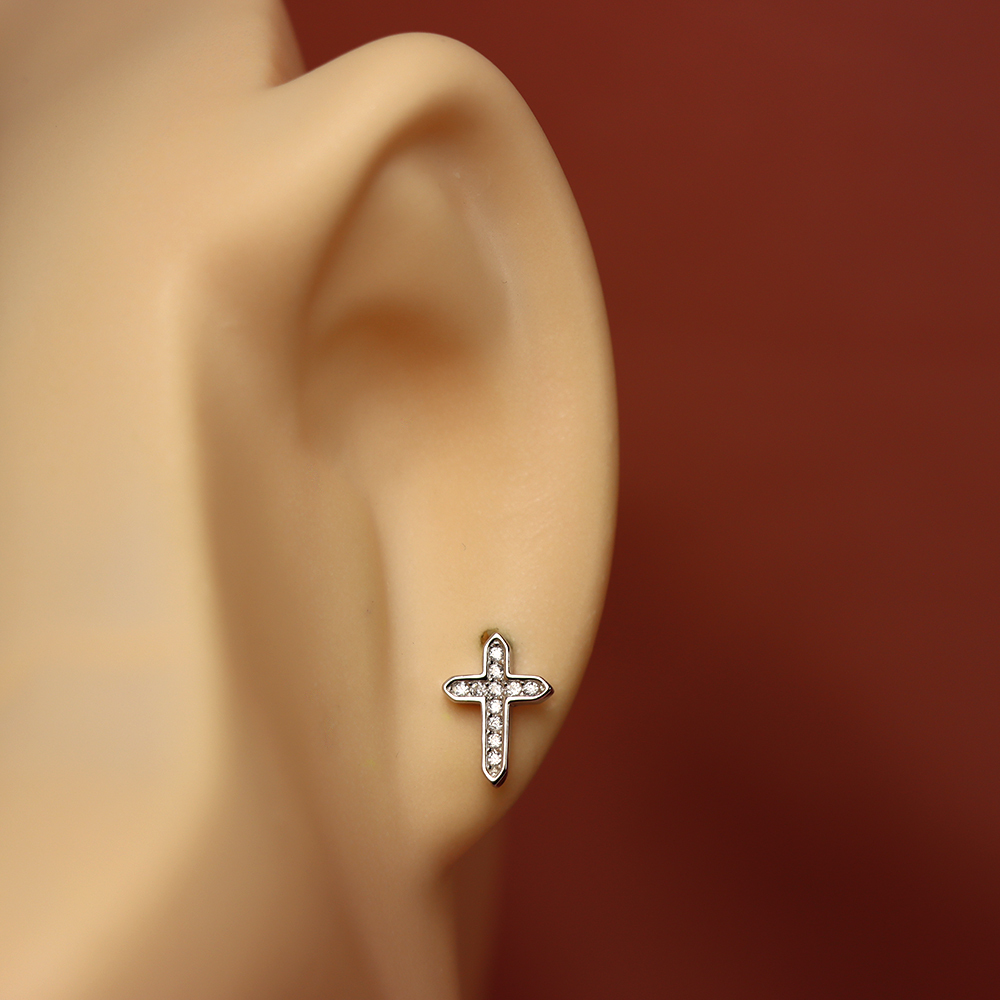 S925 Sterling Silver Diamond - Inlaid Cross Stud Earrings