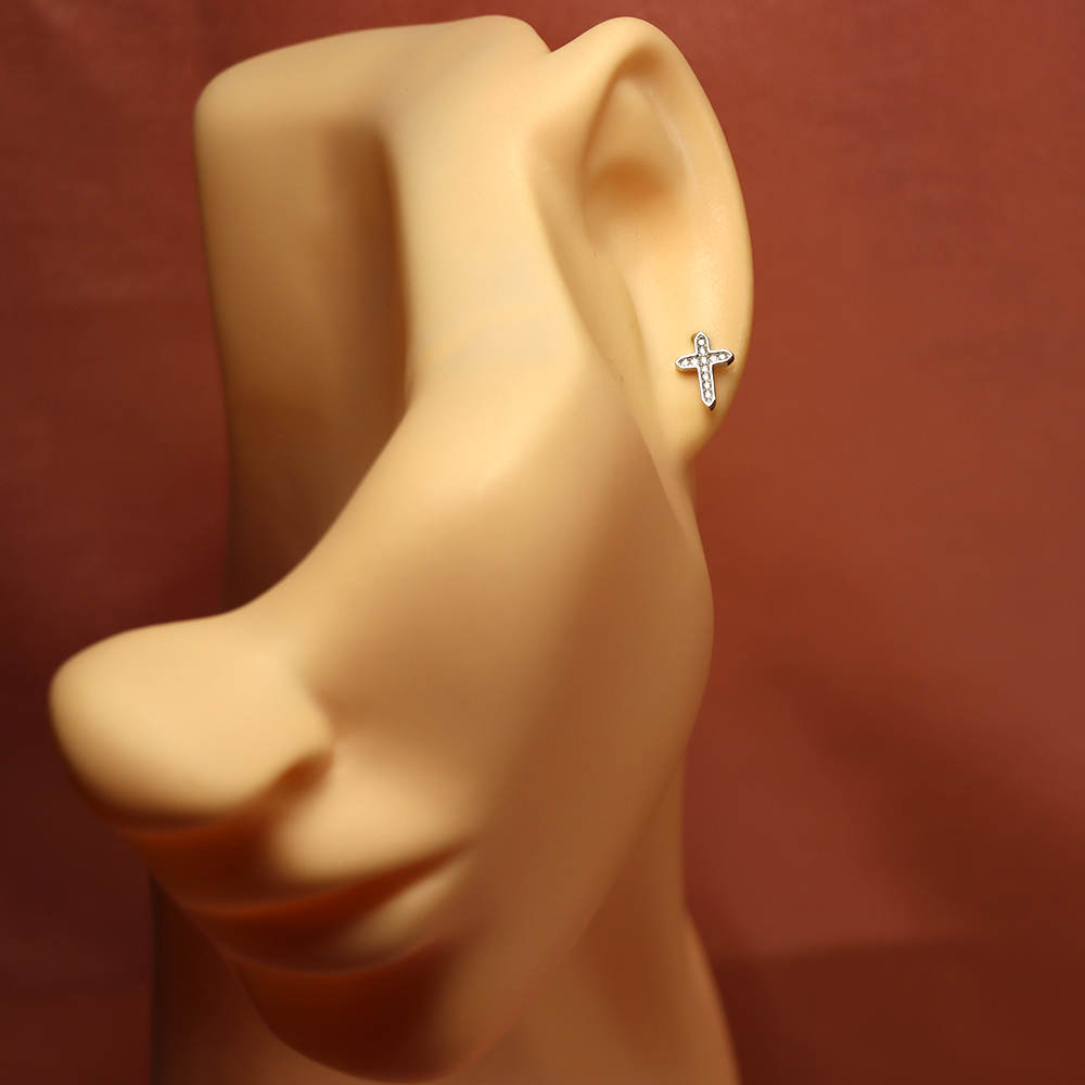 S925 Sterling Silver Diamond - Inlaid Cross Stud Earrings