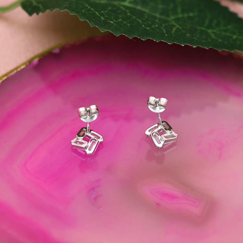 S925 Sterling Silver Square - shaped Diamond - Inlaid Earrings