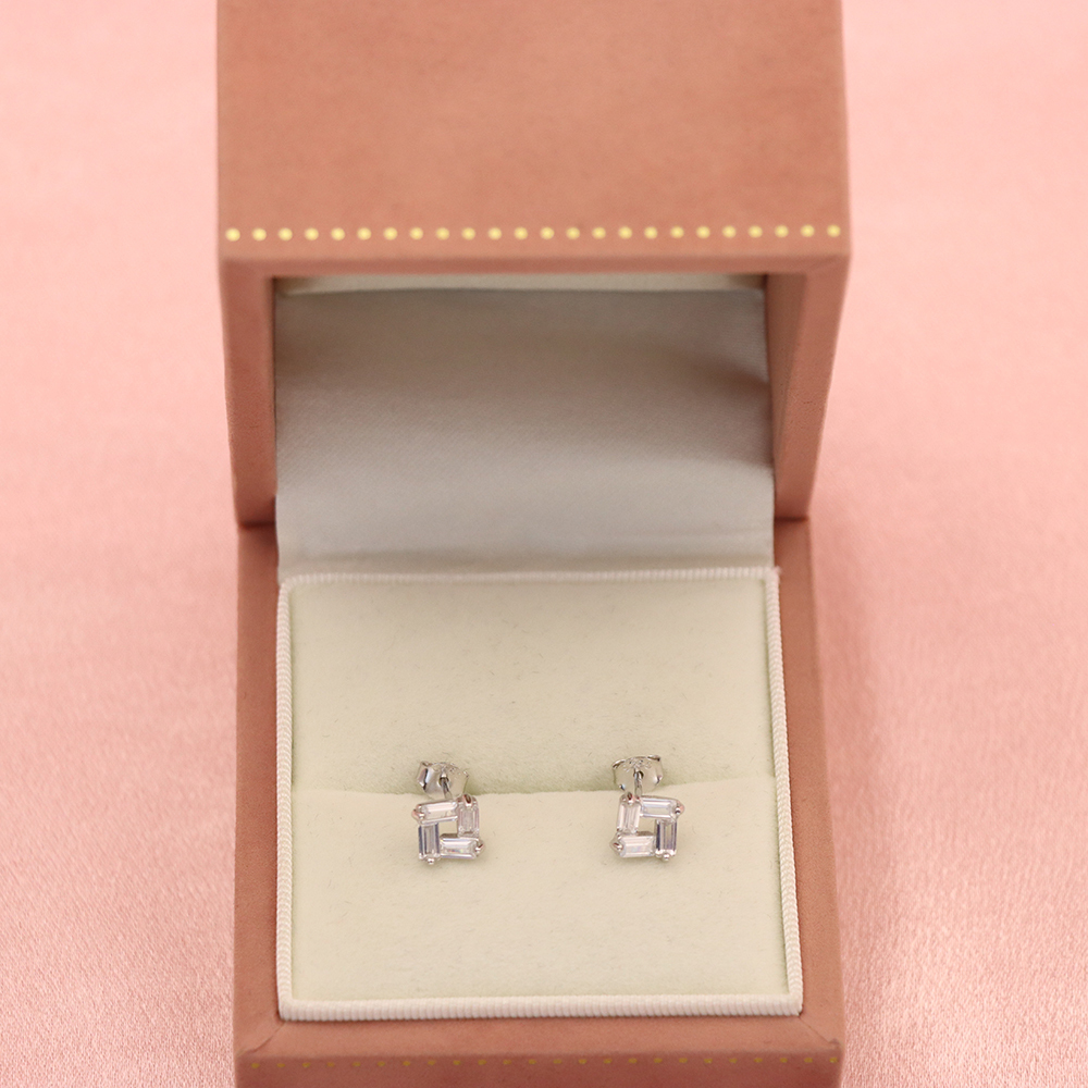 S925 Sterling Silver Square - shaped Diamond - Inlaid Earrings