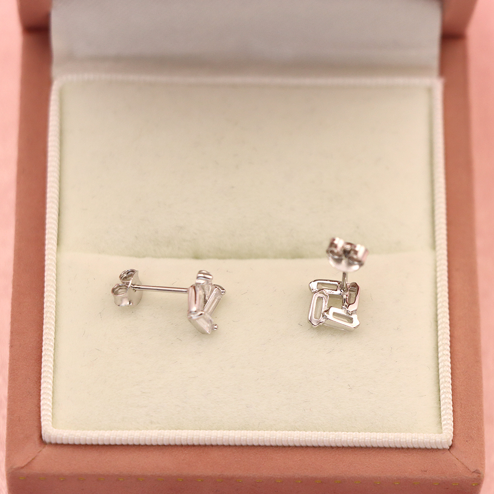 S925 Sterling Silver Square - shaped Diamond - Inlaid Earrings
