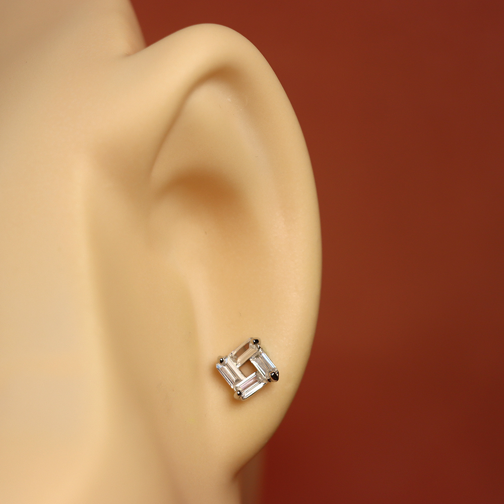 S925 Sterling Silver Square - shaped Diamond - Inlaid Earrings