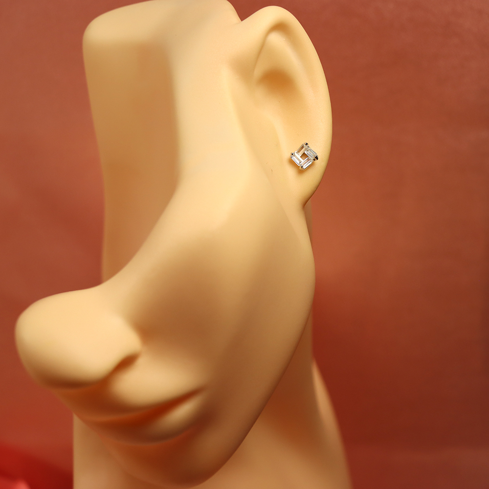 S925 Sterling Silver Square - shaped Diamond - Inlaid Earrings