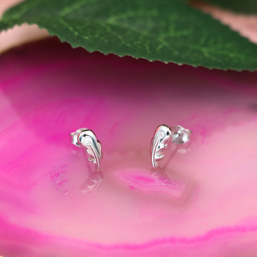 S925 Sterling Silver Leaf - shaped Micro - Inlaid Diamond Stud Earrings