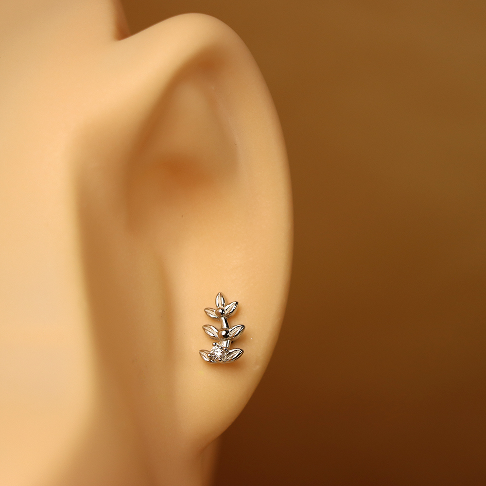 S925 Sterling Silver Earrings with Inlaid Diamonds in the Shape of Leaves