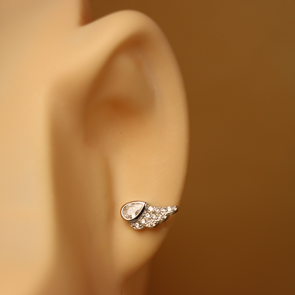S925 Sterling Silver Earrings with Micro-Inlaid Cubic Zirconia in Angel Wings