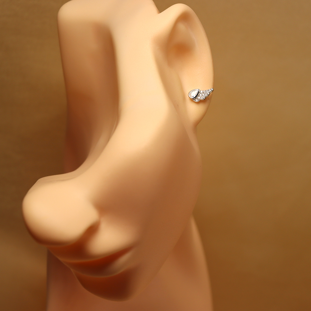 S925 Sterling Silver Earrings with Micro-Inlaid Cubic Zirconia in Angel Wings