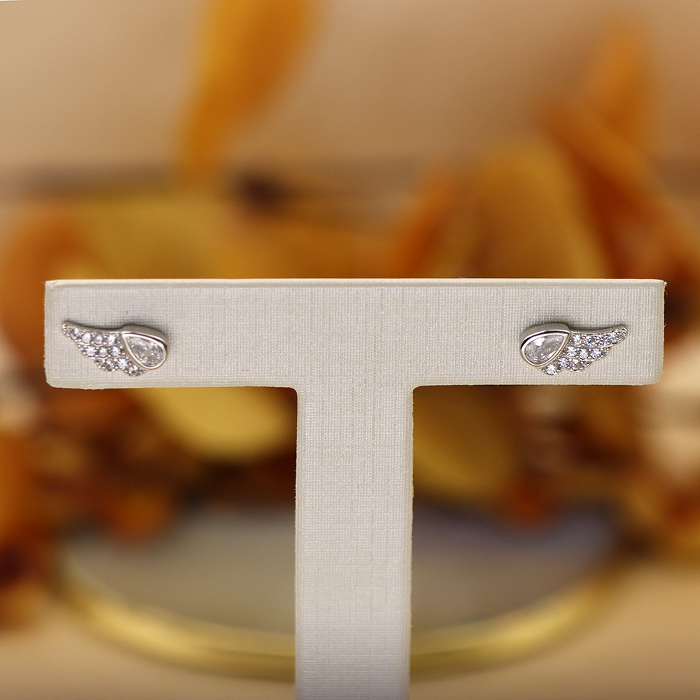 S925 Sterling Silver Earrings with Micro-Inlaid Cubic Zirconia in Angel Wings