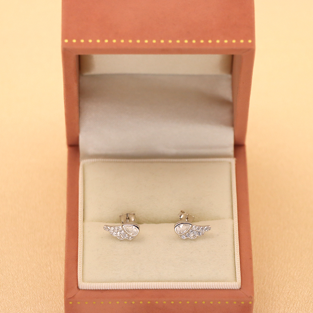 S925 Sterling Silver Earrings with Micro-Inlaid Cubic Zirconia in Angel Wings