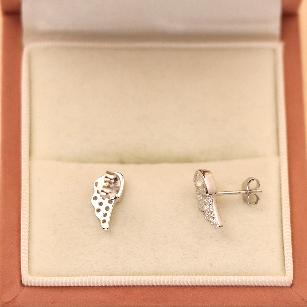 S925 Sterling Silver Earrings with Micro-Inlaid Cubic Zirconia in Angel Wings