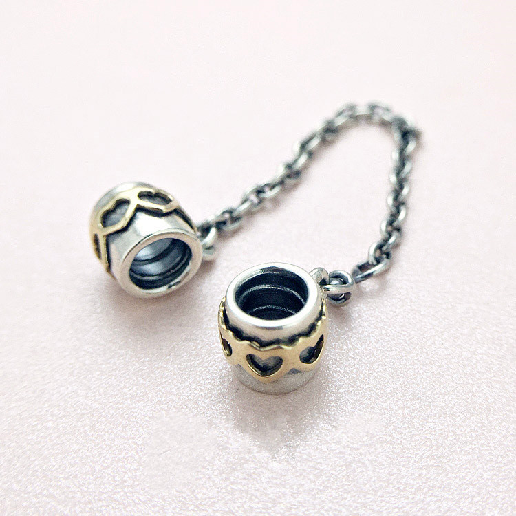 Pandora S925 Silver & Gold two tone Hearts Safety Chain