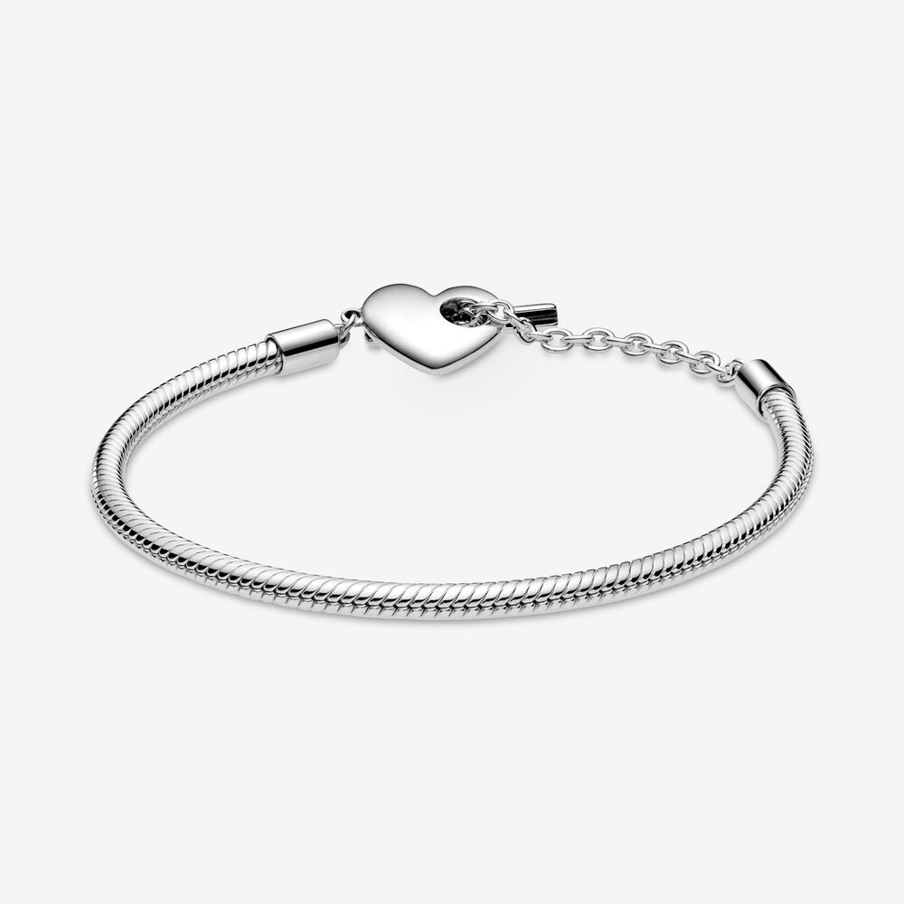 2021 Pandora Moments Heart T-Bar Snake Chain Charm Bracelet