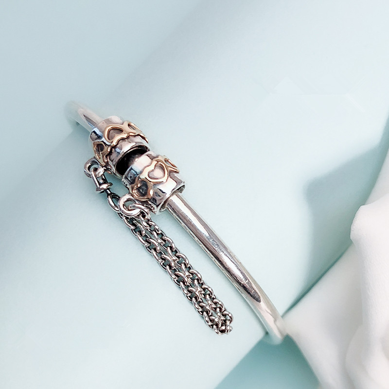 Pandora S925 Silver & Gold two tone Hearts Safety Chain