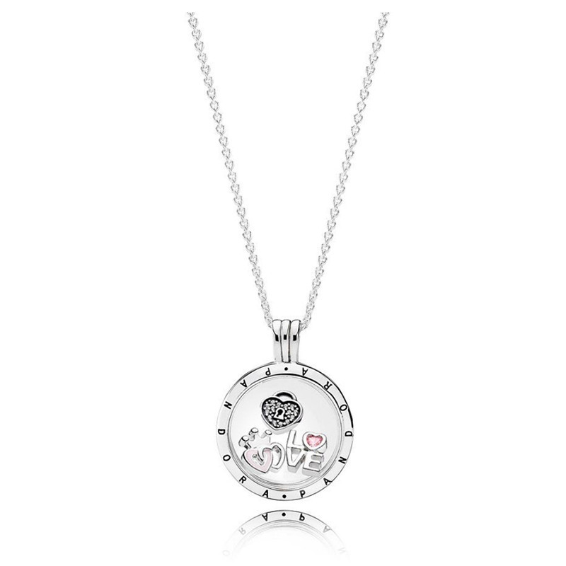 Pandora S925 Floating Locket Necklace Love & Crown love Magic box necklace