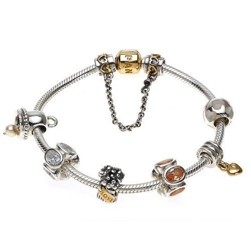 Pandora S925 Silver & Gold two tone Hearts Safety Chain