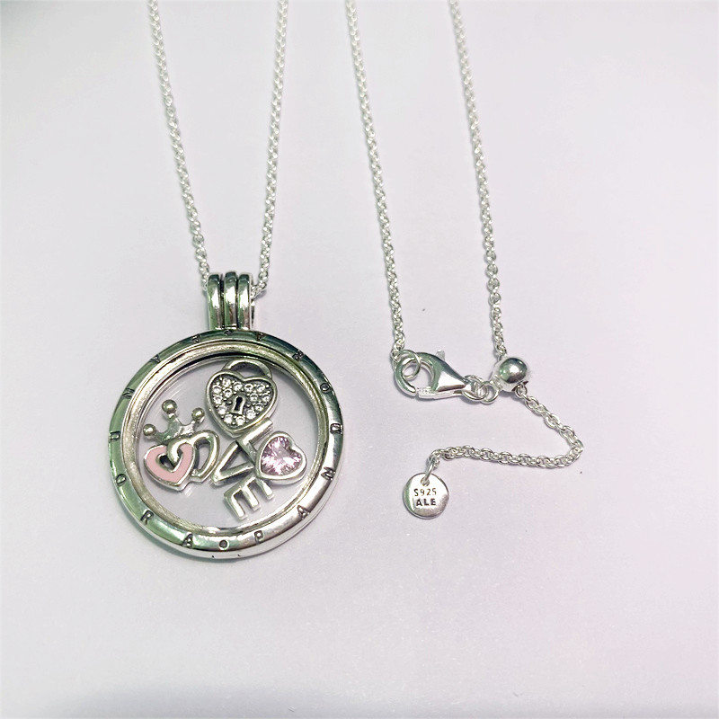 Pandora S925 Floating Locket Necklace Love & Crown love Magic box necklace