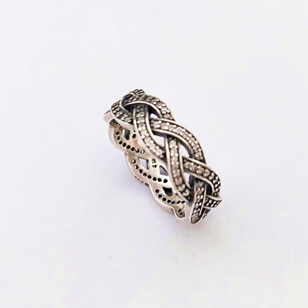 Pandora Sterling Silver CZ Plait Statement Ring