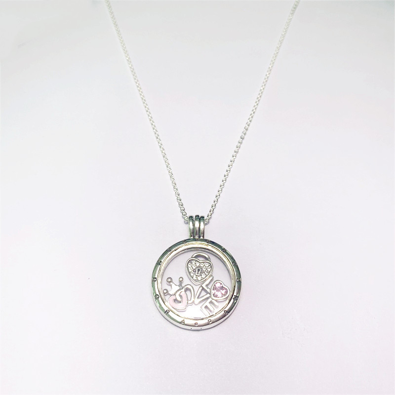 Pandora S925 Floating Locket Necklace Love & Crown love Magic box necklace